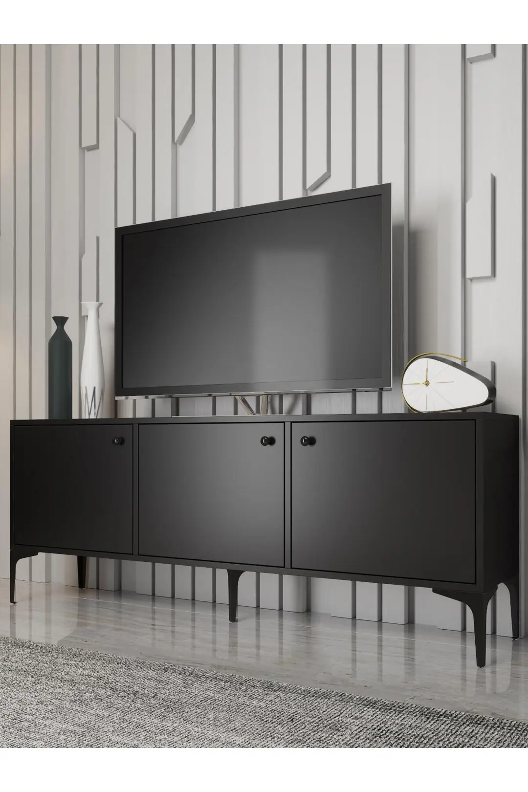 Bello 160 Cm Metal Ayaklı Tv Ünitesi - Konsol - Siyah / Siyah